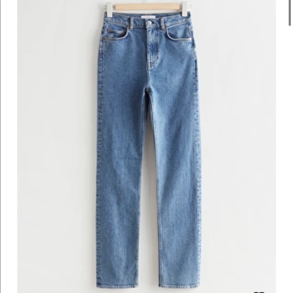 & OTHER STORIES Straight Leg Mid Rise Jeans in Medium Blue